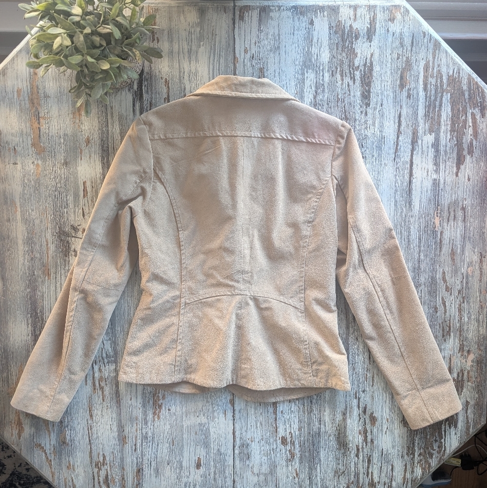 Y2K Suede Leather Tailored Blazer Beige XS - Picture 5 of 9